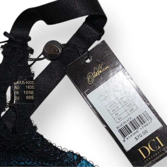 Dita Von Teese Starlift Full Figure Bra size 40DD teal with black lace - Picture 3 of 6